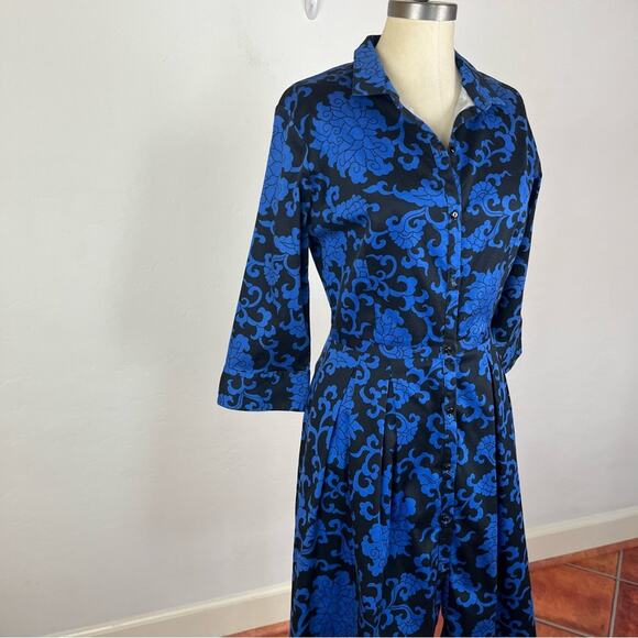 Jigsaw Blue Filagree Button Down Flare Dress - Picture 2 of 8